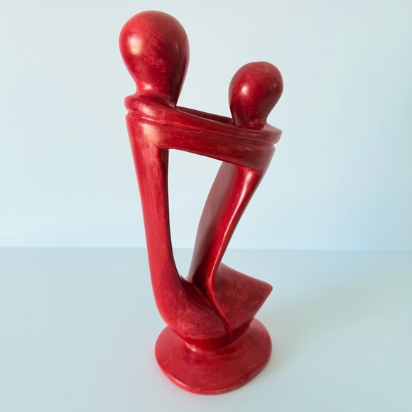 Modern Abstract Couple Art Soapstone Sculpture Red 10.5” Valentine’s Love Decor - Picture 7 of 12